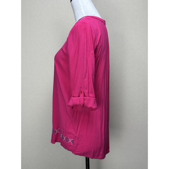 Est 1946 Boho Women’s Blouse Sz Small Cottage Core Pink Rayon Lace Up Neck - Picture 8 of 12